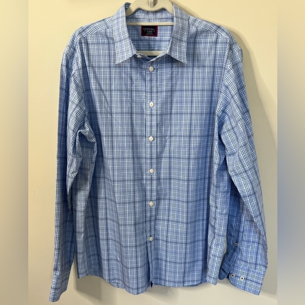 Untuckit Durbanville Wrinkle Free Long Sleeve Button Up Blue Plaid XL